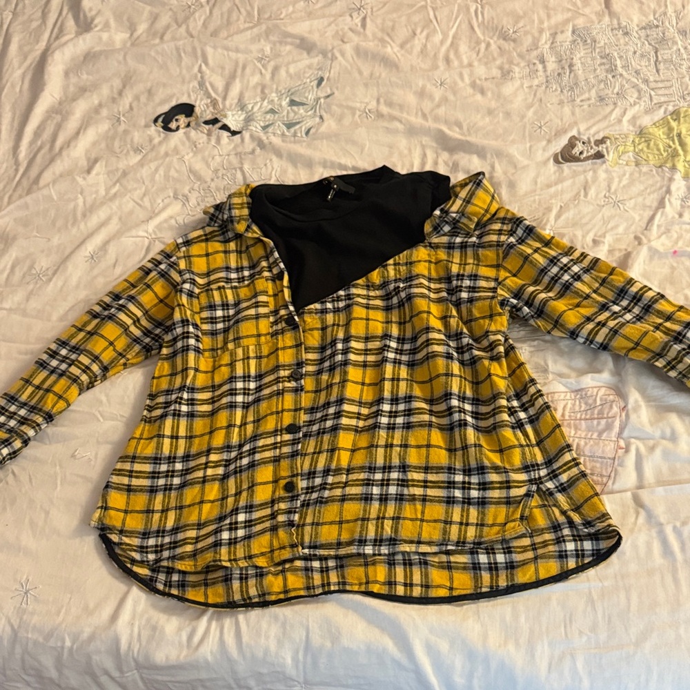 Maje Kids Yellow and Black Plaid Button Down Shirt
